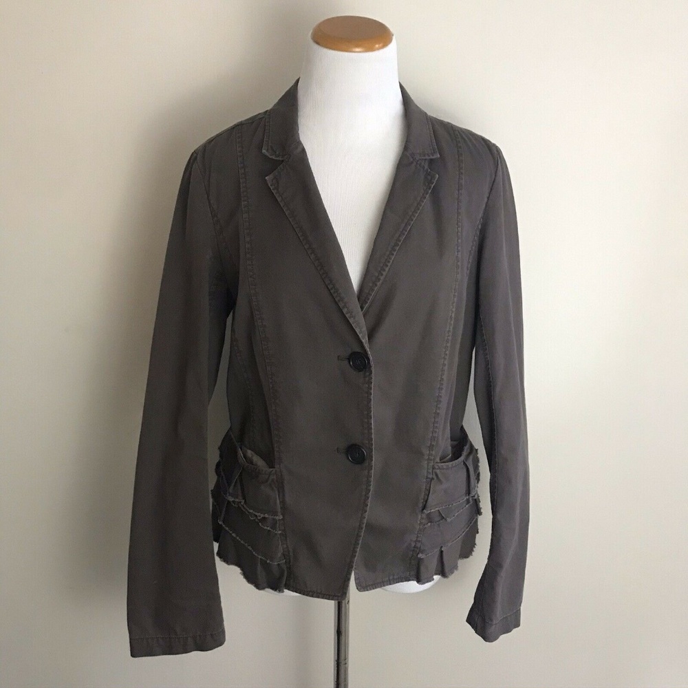VGUC! Ann Taylor Loft Womens Ruffle Bottom Fitted Jacket Dusty Brown Size 8